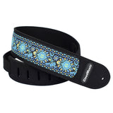 CLOUDMUSIC Guitar Strap PGS Series Jacquard Leather Roses Red Vintage Brown Blue Pattern (Blue Pattern)