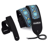 CLOUDMUSIC Guitar Strap PGS Series Jacquard Leather Roses Red Vintage Brown Blue Pattern (Blue Pattern)