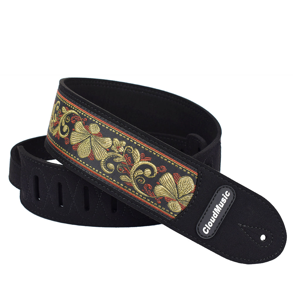 CLOUDMUSIC Guitar Strap PGS Series Jacquard Leather Roses Red Vintage Brown Blue Pattern Vintage Brown