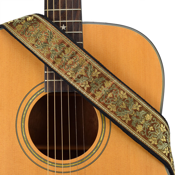 CLOUDMUSIC Guitar Strap Jacquard Weave Strap With Leather Ends Vintage Classical Pattern Design Picks Free