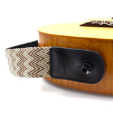 CLOUDMUSIC Hawaiian Blue Ukulele Strap With Ukulele Strap Buttons Black Leather Ends