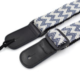 CLOUDMUSIC Hawaiian Blue Ukulele Strap With Ukulele Strap Buttons Black Leather Ends