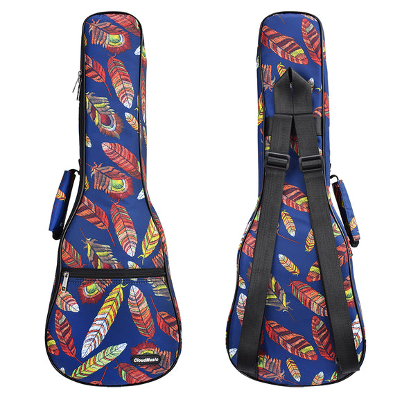 CLOUDMUSIC Ukulele Case For Soprano With Backpack Strap Colorful Feather In Dark Blue