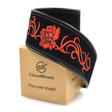 CLOUDMUSIC Guitar Strap Leather Guitar Strap Black With Red Roses For Acoustic Guitar Classical Guitar Electric Guitar Bass