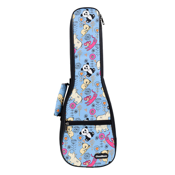 CLOUDMUSIC Ukulele Case Hawaiian Flowers Flamingo Pink Animals Bag Backpack For Soprano Concert (Soprano, Panda In Blue)