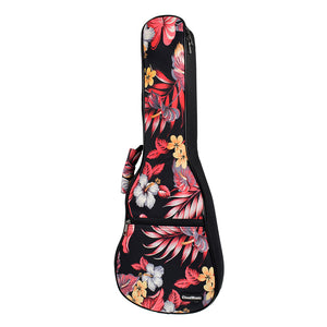 CLOUDMUSIC Ukulele Case Water Resistant Waterproof Ukulele Backpack Hawaiian Hibiscus Flowers For Flowers in black)