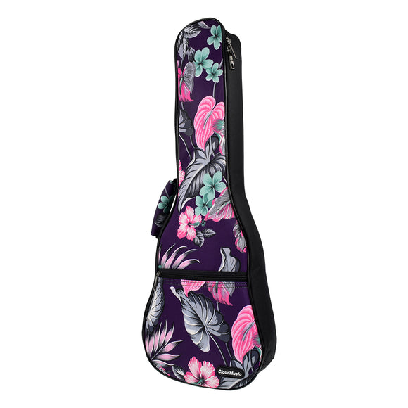 CLOUDMUSIC Ukulele Case Water Resistant Waterproof Ukulele Backpack Hawaiian Hibiscus Flowers For Soprano Concert ( Flowers in purple)