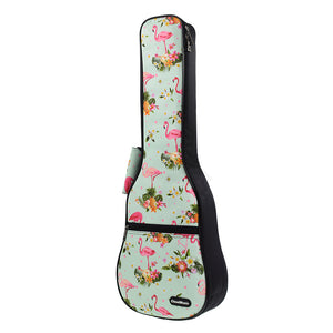 CLOUDMUSIC Ukulele Case Hawaiian Flowers Flamingo Pink Animals Bag Backpack For Soprano Concert (Soprano, Flamingo In Green)