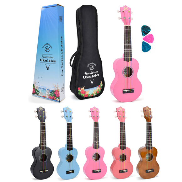 CloudMusic  Fun Color Soprano Ukulele Kit High Gloss With Gig Bag Picks