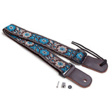 CLOUDMUSIC Colorful Hawaiian Style Cotton Ukulele Strap Blue White Flower (Brown)