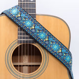 CLOUDMUSIC Guitar Strap Jacquard Weave Strap Apollo Sunny In Black pattern With Leather Ends Vintage Classical Pattern Design With Guitar Picks
