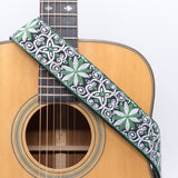 CLOUDMUSIC Guitar Strap Jacquard Weave Strap Apollo Sunny In Black pattern With Leather Ends Vintage Classical Pattern Design With Guitar Picks
