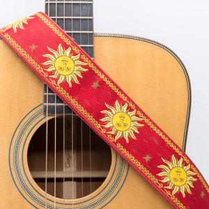 CLOUDMUSIC Guitar Strap Jacquard Weave Strap Apollo Sunny In Black pattern With Leather Ends Vintage Classical Pattern Design With Guitar Picks