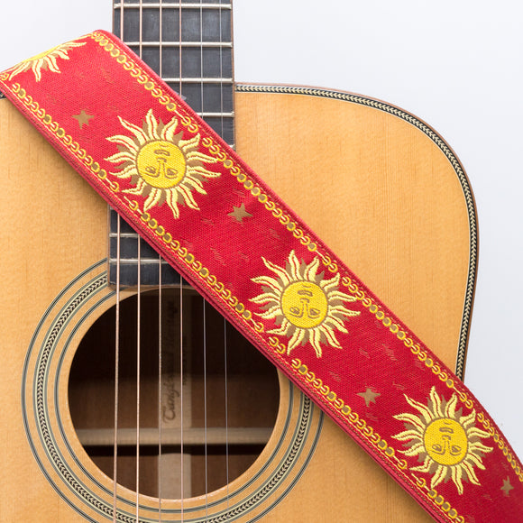 CLOUDMUSIC Guitar Strap Jacquard Weave Strap Apollo Sunny In Black pattern With Leather Ends Vintage Classical Pattern Design With Guitar Picks