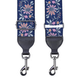 CLOUDMUSIC Banjo Strap Guitar Strap For Handbag Purse Jacquard Woven With Leather Ends And Metal Clips(Pink Flowers In Dark Blue)
