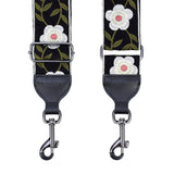 CLOUDMUSIC Banjo Strap Guitar Strap For Handbag Purse Jacquard Woven With Leather Ends And Metal Clips(White Flowers)