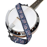CLOUDMUSIC Banjo Strap Guitar Strap For Handbag Purse Jacquard Woven With Leather Ends And Metal Clips(Pink Flowers In Dark Blue)