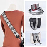 CLOUDMUSIC Purse Banjo Strap Jacquard Woven With Leather Ends And Metal Clips (Black and White)