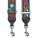 CLOUDMUSIC Banjo Strap Guitar Strap For Handbag Purse Jacquard Woven With Leather Ends And Metal Clips(Blue Pink Flower)