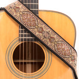 CLOUDMUSIC Guitar Strap Jacquard Weave Strap With Leather Ends Vintage Classical Pattern Design Guitar Picks Free (Flower Design 1)
