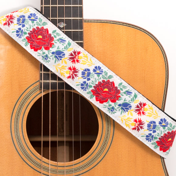 CLOUDMUSIC Guitar Strap Jacquard Weave Strap With Leather Ends Vintage Classical Pattern Design Guitar Picks Free