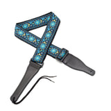 CLOUDMUSIC Guitar Strap Jacquard Weave Strap Apollo Sunny In Black pattern With Leather Ends Vintage Classical Pattern Design With Guitar Picks