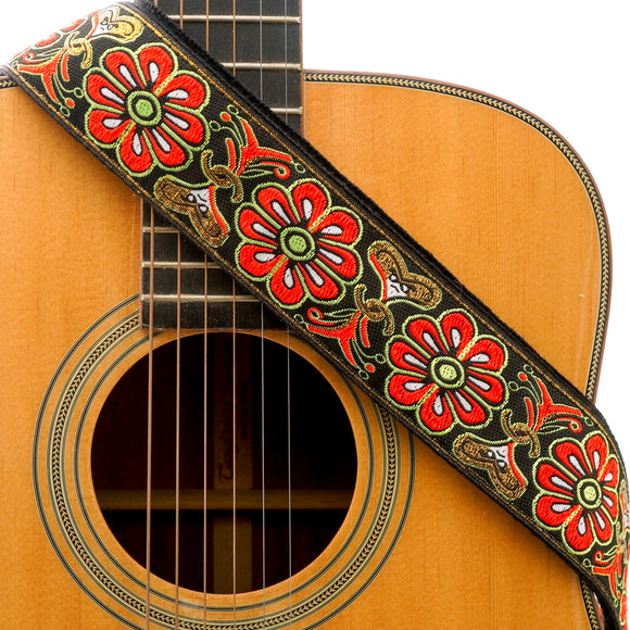 CLOUDMUSIC Guitar Strap Jacquard Weave Strap With Leather Ends Vintage Classical Pattern Design Guitar Picks Free (Vintage Classical Pattern Design 31)