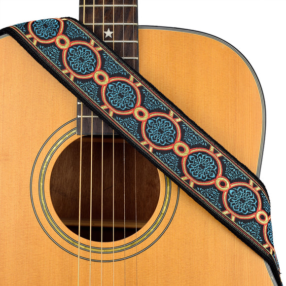CLOUDMUSIC Guitar Strap Jacquard Weave Strap With Leather Ends Vintage Classical Pattern Design Picks Free