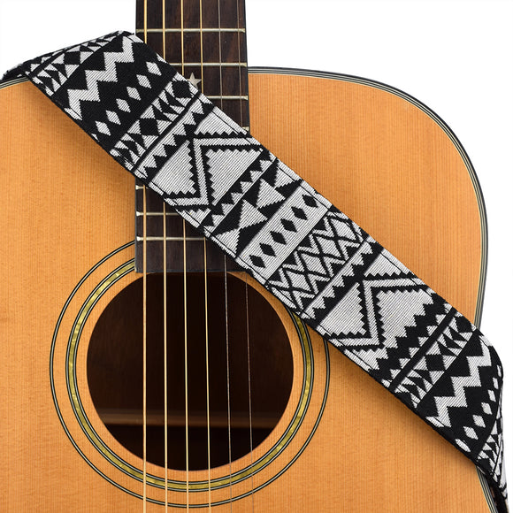 CLOUDMUSIC Guitar Strap Jacquard Weave Strap With Leather Ends Vintage Classical Pattern Design Guitar Picks Free