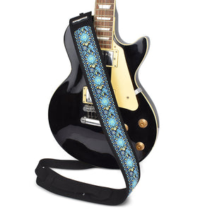 CLOUDMUSIC Guitar Strap PGS Series Jacquard Leather Roses Red Vintage Brown Blue Pattern (Blue Pattern)