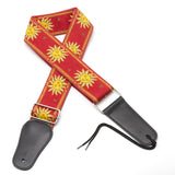 CLOUDMUSIC Guitar Strap Jacquard Weave Strap Apollo Sunny In Black pattern With Leather Ends Vintage Classical Pattern Design With Guitar Picks