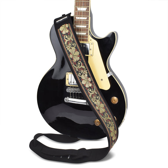 CLOUDMUSIC Guitar Strap PGS Series Jacquard Leather Roses Red Vintage Brown Blue Pattern (Vintage Brown)