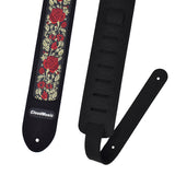 CLOUDMUSIC Guitar Strap PGS Series Jacquard Leather Roses Red Vintage Brown Blue Pattern (Metallic Roses)