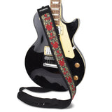 CLOUDMUSIC Guitar Strap PGS Series Jacquard Leather Roses Red Vintage Brown Blue Pattern (Metallic Roses)