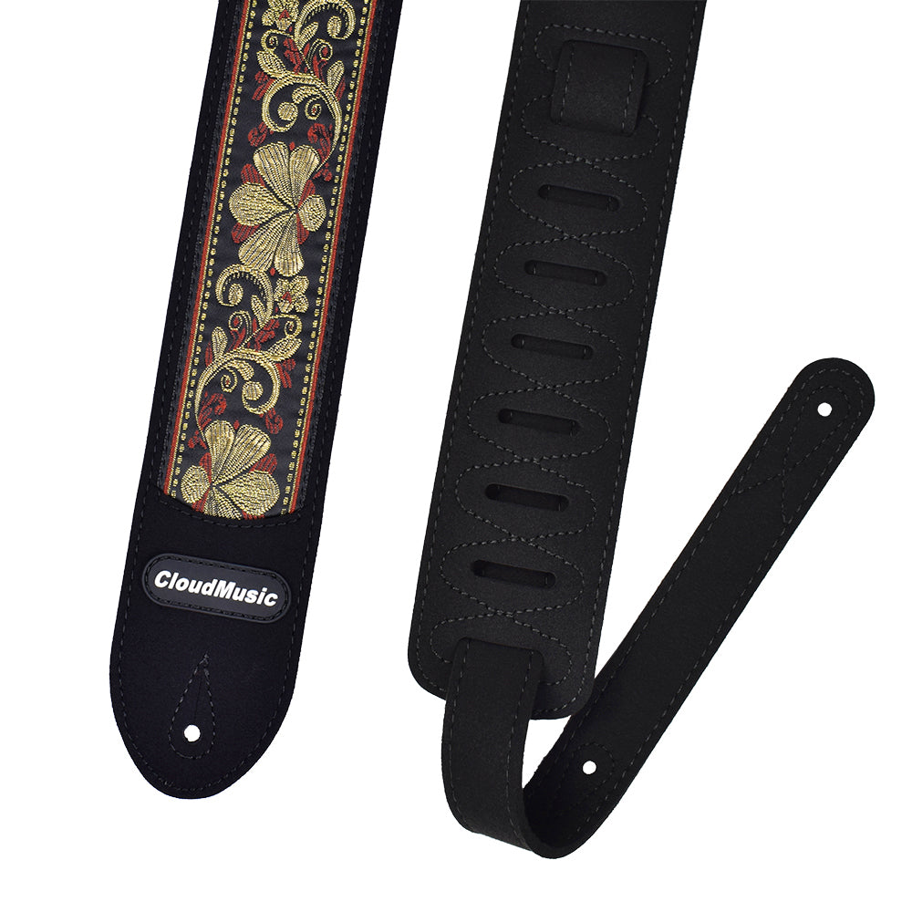 CLOUDMUSIC Guitar Strap PGS Series Jacquard Leather Roses Red Vintage