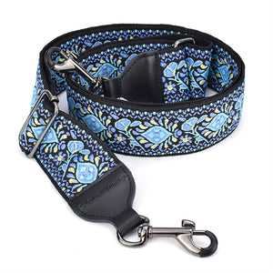 CLOUDMUSIC Purse Banjo Strap Guitar Strap For Handbag Purse Jacquard Woven With Leather Ends And Metal Clips(Blue Pattern)