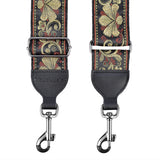 CLOUDMUSIC Banjo Strap Guitar Strap For Handbag Purse Jacquard Metallic Thread Pattern With Leather Ends And Metal Clips(Vintage Glittering Petal)