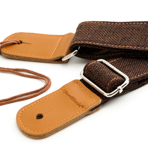 CLOUDMUSIC Ukulele Strap Soft Comfortable Cotton Flax With Leather Heads (Khaki)