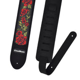 CLOUDMUSIC Guitar Strap PGS Series Jacquard Leather Roses Red Vintage Brown Blue Pattern (Red Roses)