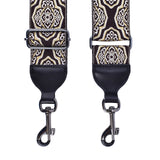 CLOUDMUSIC Banjo Strap Guitar Strap For Handbag Purse Jacquard With Leather Ends And Metal Clips(Vintage Brown Diamond)