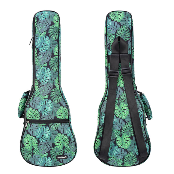 CLOUDMUSIC Ukulele Case Backpack Straps Bag For Tenor(Monstera)
