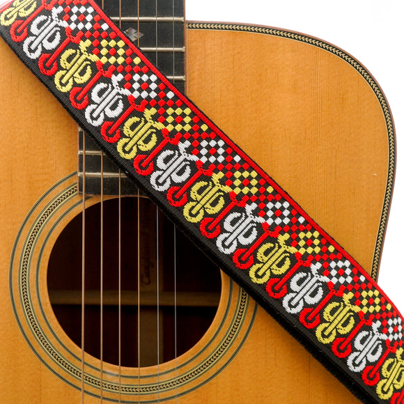 CLOUDMUSIC Guitar Strap Jacquard Weave Strap With Leather Ends Vintage Classical Pattern Design Guitar Picks Free (Vintage Classical Pattern Design 29)